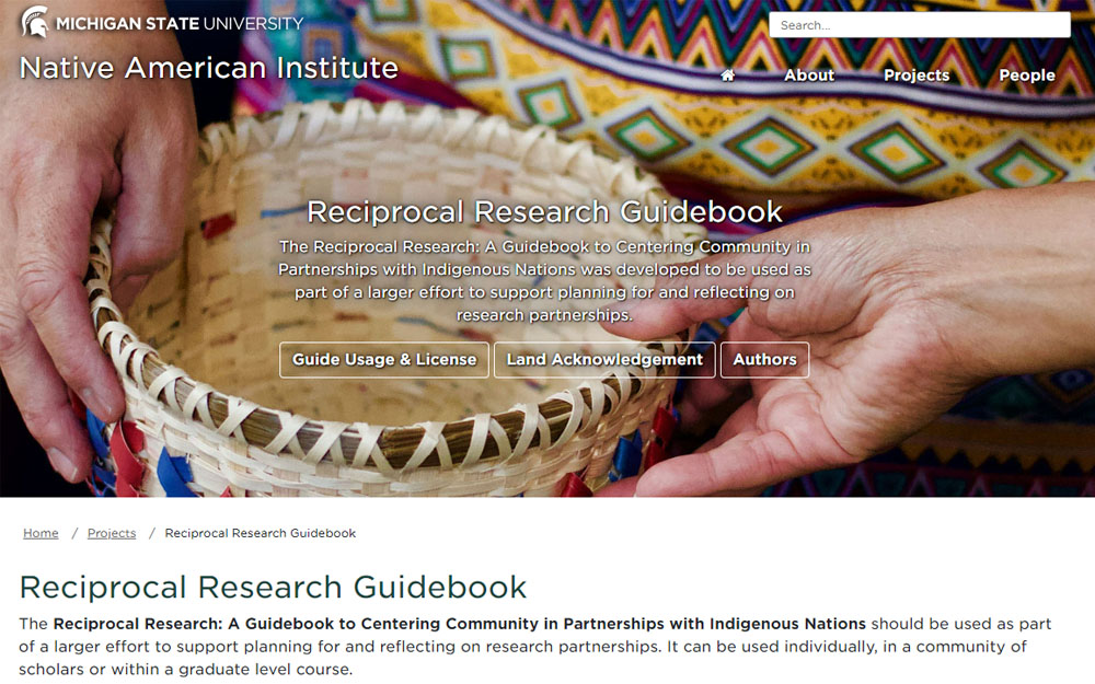 Screen shot of reciprocal resource guidebook homepage